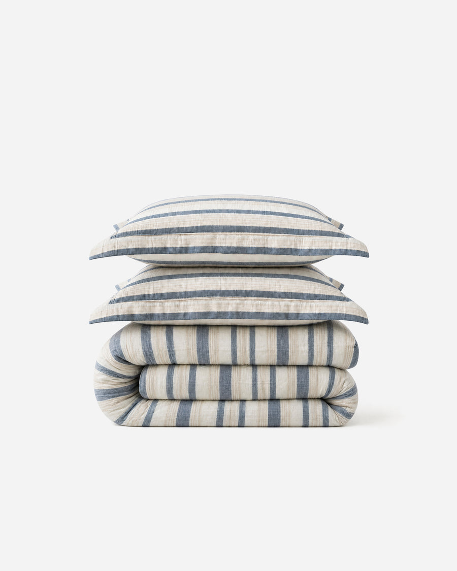 Coastal Reversible Cotton Mist  Duvet Bundle Off White - Taupe - Blue