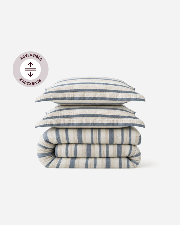 Coastal Reversible Cotton Mist  Duvet Bundle Off White - Taupe - Blue