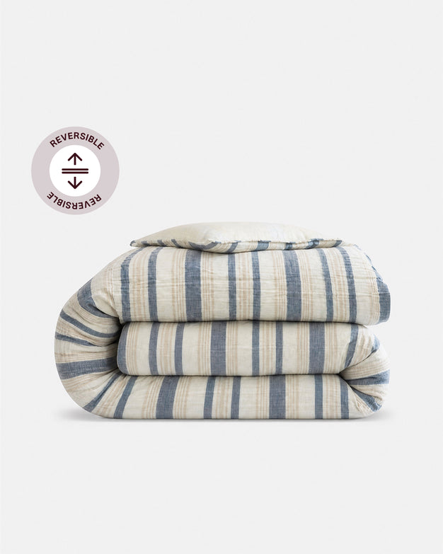 Coastal Reversible Cotton Mist  Duvet Bundle Off White - Taupe - Blue