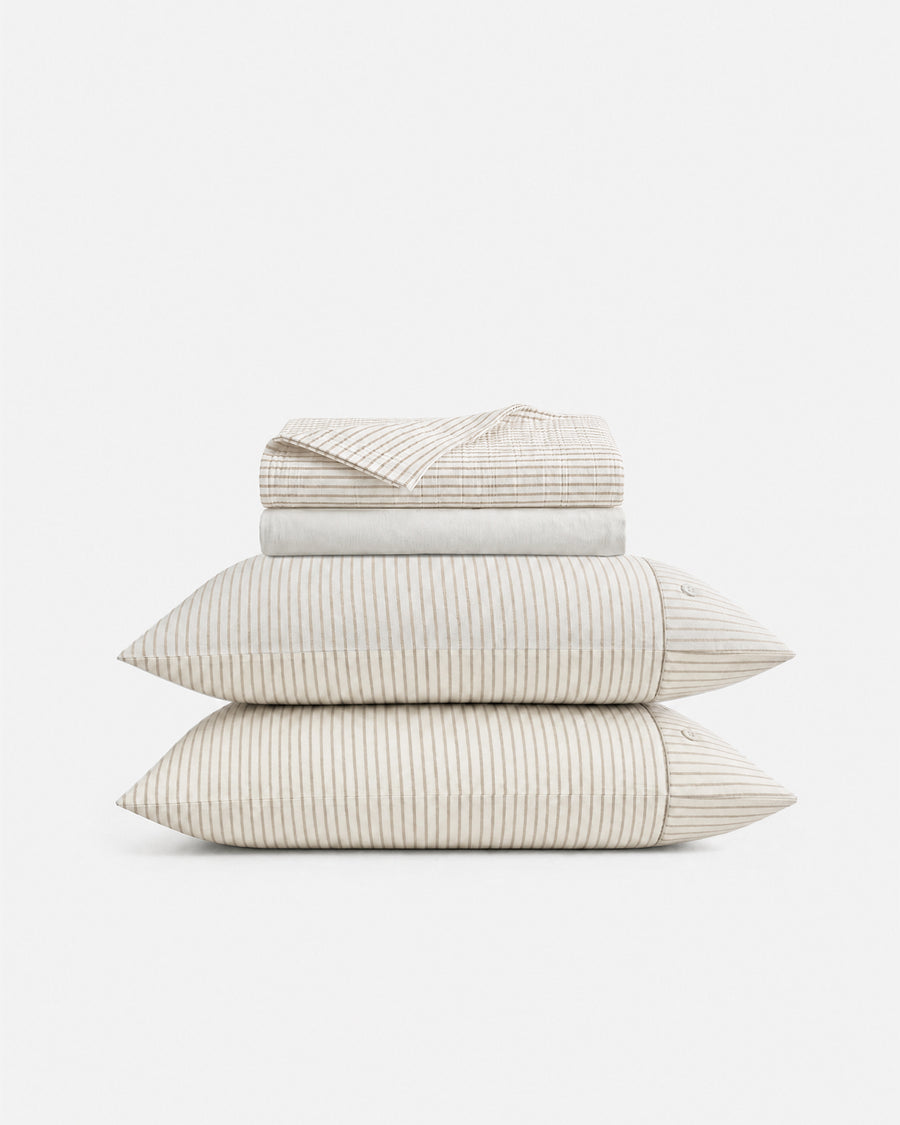 Coastal Cotton Mist  Sheet Set Off White - Taupe - Blue