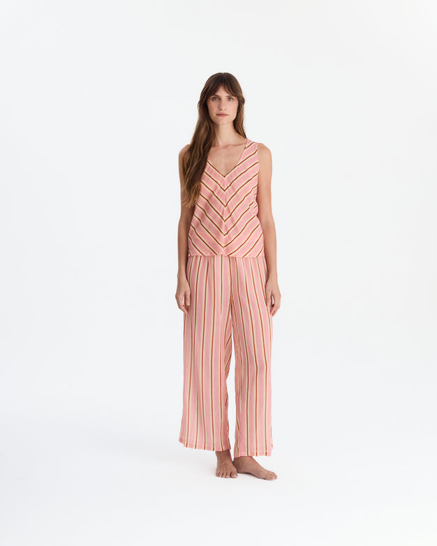 Aurora Cotton Mist Long Pajama Set Light Ochre - Off White
