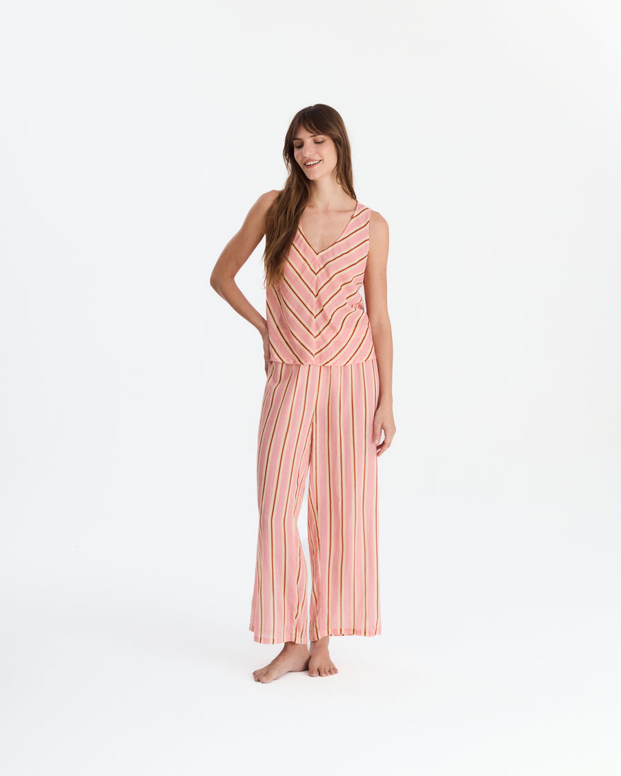 Aurora Cotton Mist Long Pajama Set Light Ochre - Off White