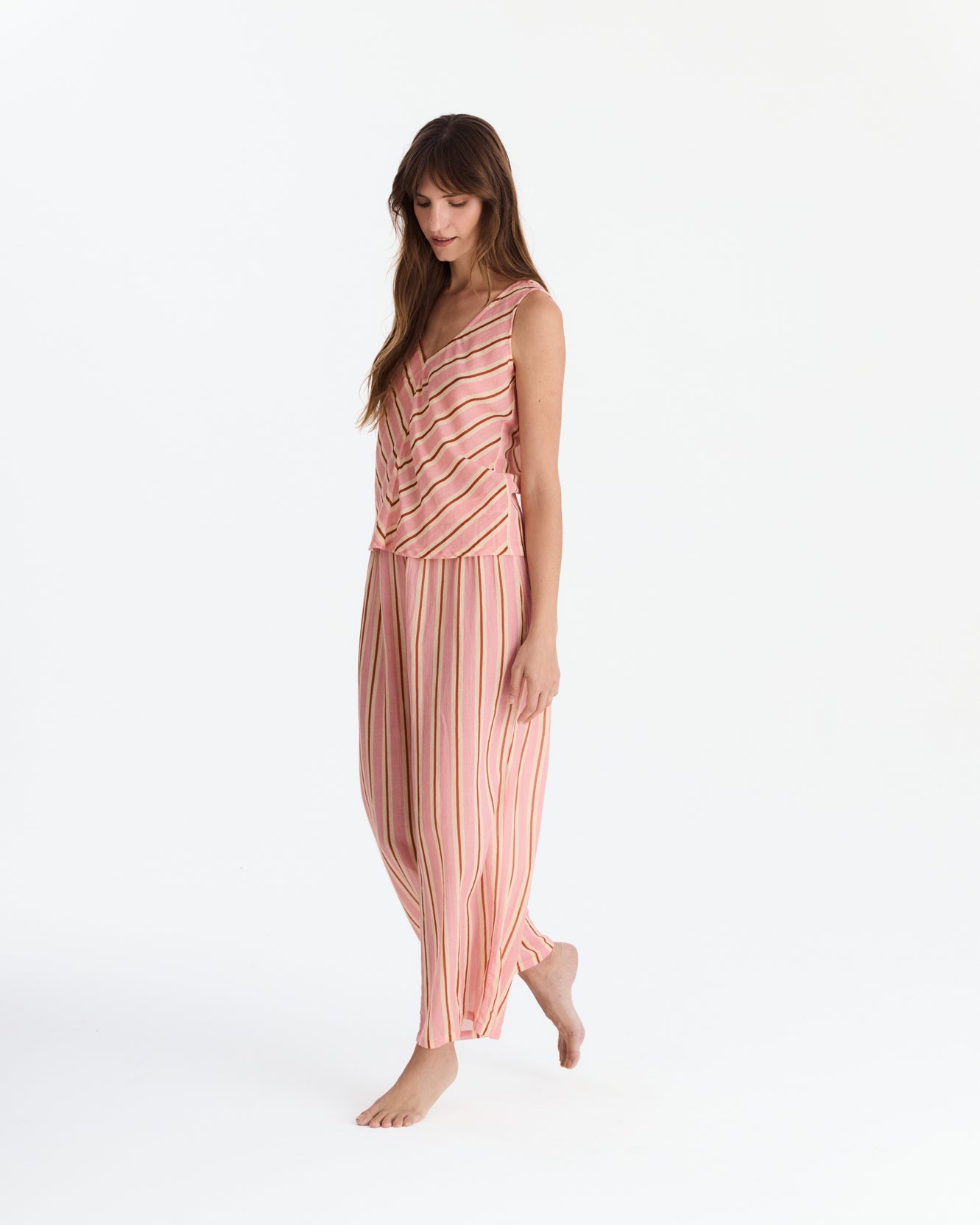 Aurora Cotton Mist Long Pajama Set Light Ochre - Off White