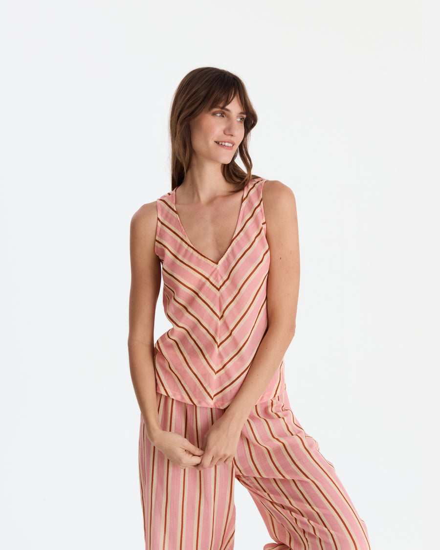Aurora Cotton Mist Long Pajama Set Light Ochre - Off White