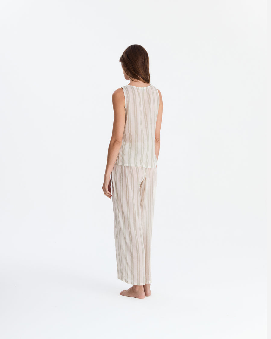 Salvia Cotton Mist Long Pajama Set Light Sage - Off White