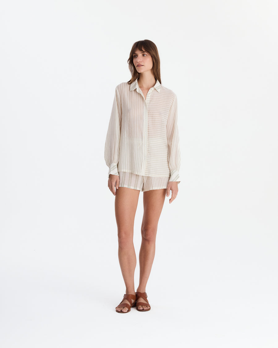 Salvia Cotton Mist Short Pajama Set Light Sage - Off White