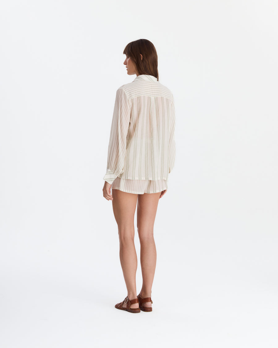 Salvia Cotton Mist Short Pajama Set Light Sage - Off White