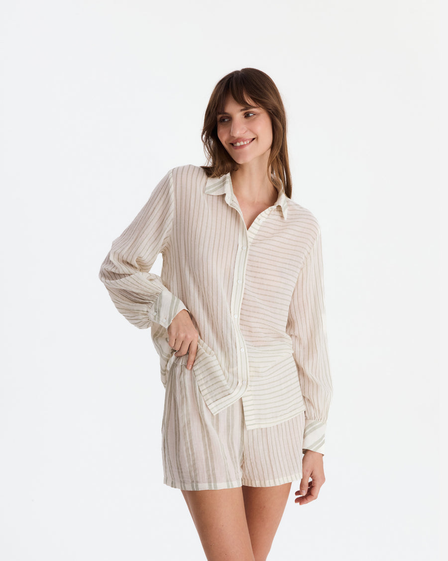 Salvia Cotton Mist Short Pajama Set Light Sage - Off White