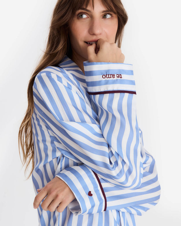 Sunday Citizen Lovely Silky Lyocell Long PJ  White - Endless sky