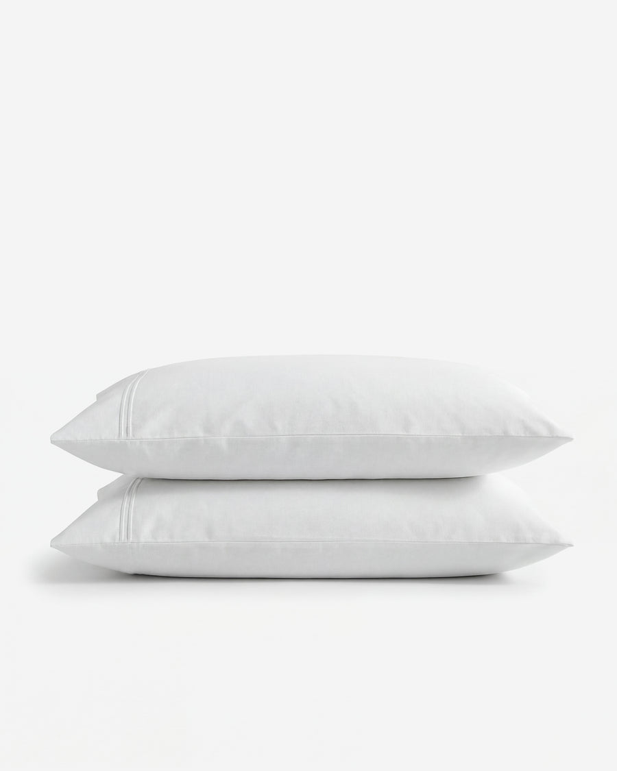 Luce Cotton Sateen Pillowcase Set with Stitched Trim White