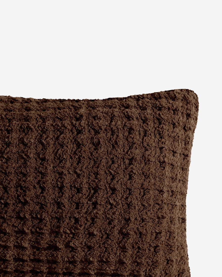 Sunday Citizen Mini Waffle Pillow in Chocolate Martini close-up of soft fabric texture