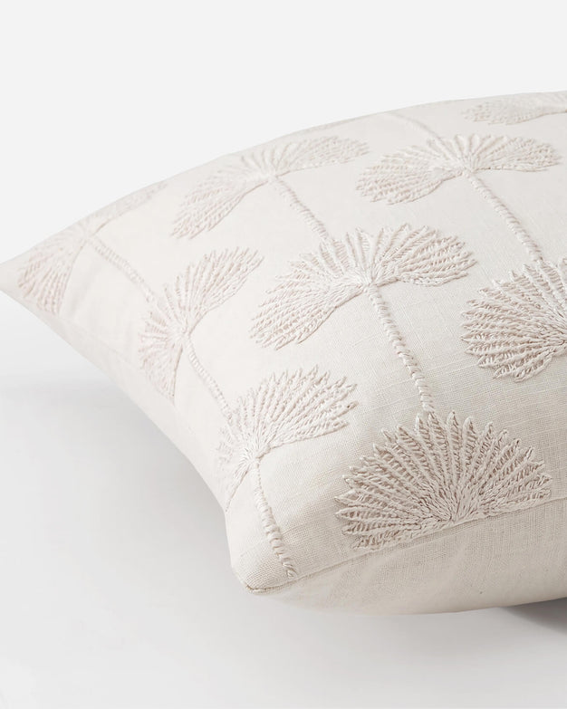 Palm Leaf Emb Large Throw Pillow Off white