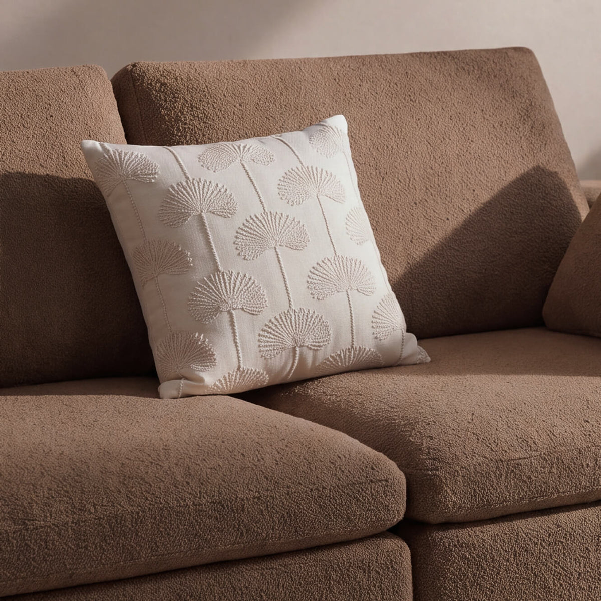 Palm Leaf Emb Large Throw Pillow Off white