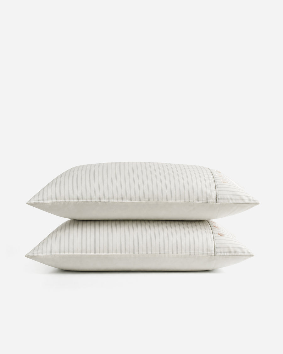 Sunday Citizen Perla Cotton Sateen Pillowcase in White - Cloud Grey