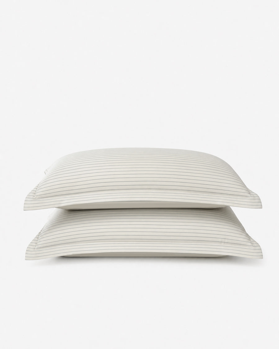 Perla Reversible Cotton Sateen Sham Set White - Cloud Grey