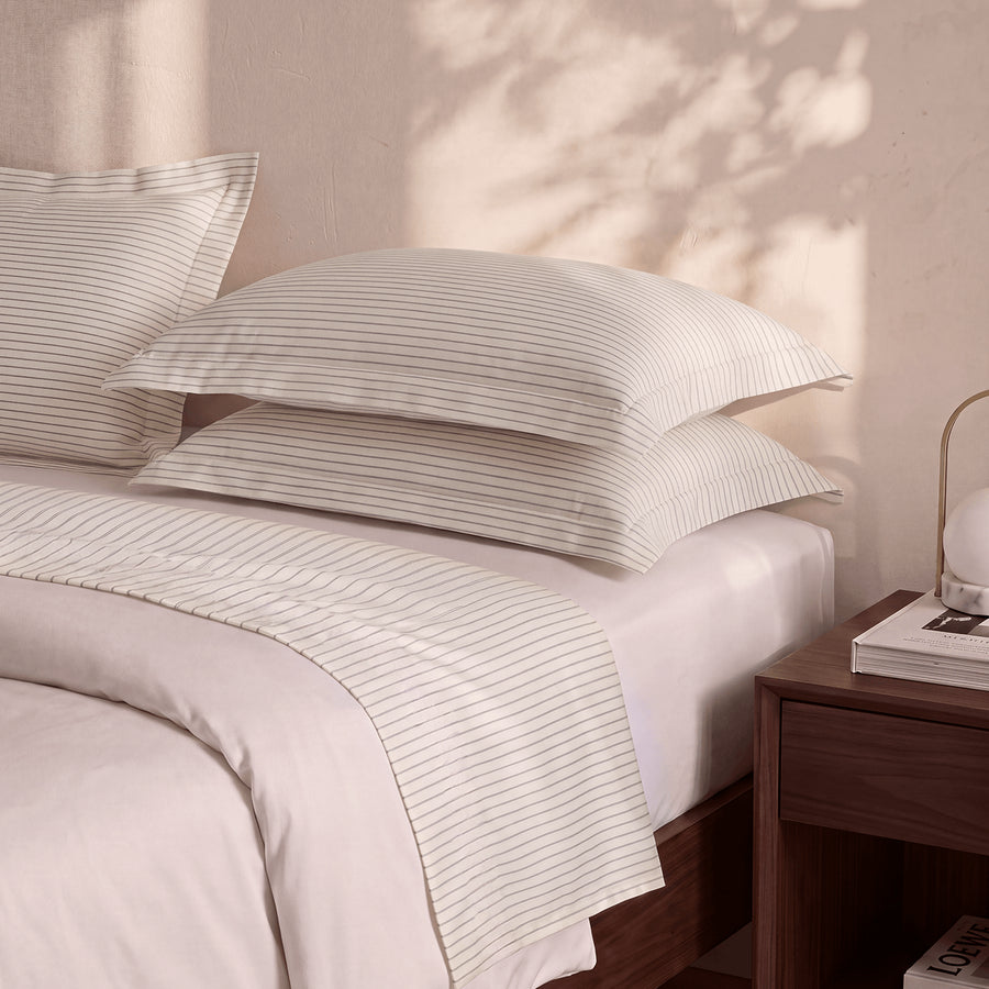 Perla Reversible Cotton Sateen Sham Set White - Cloud Grey