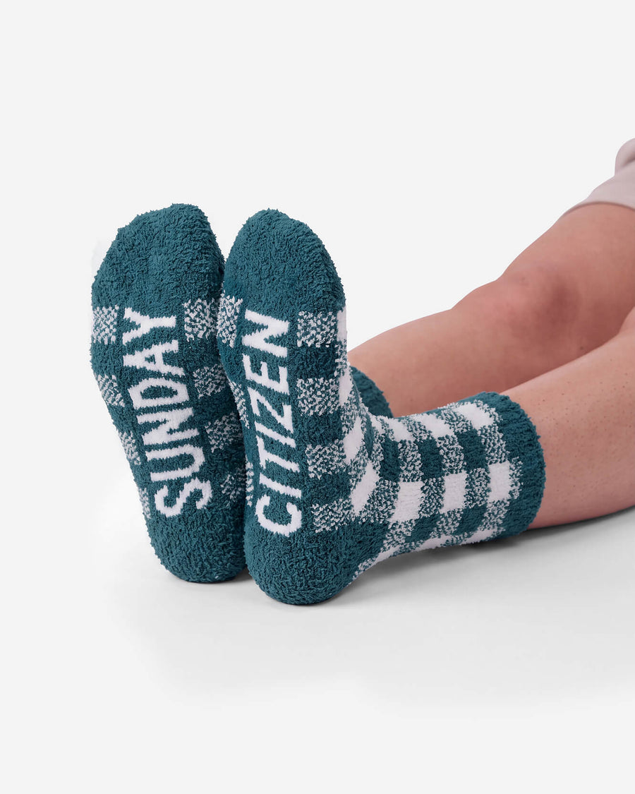 Snug Checkered Socks Ivory - Mediterrea Teal