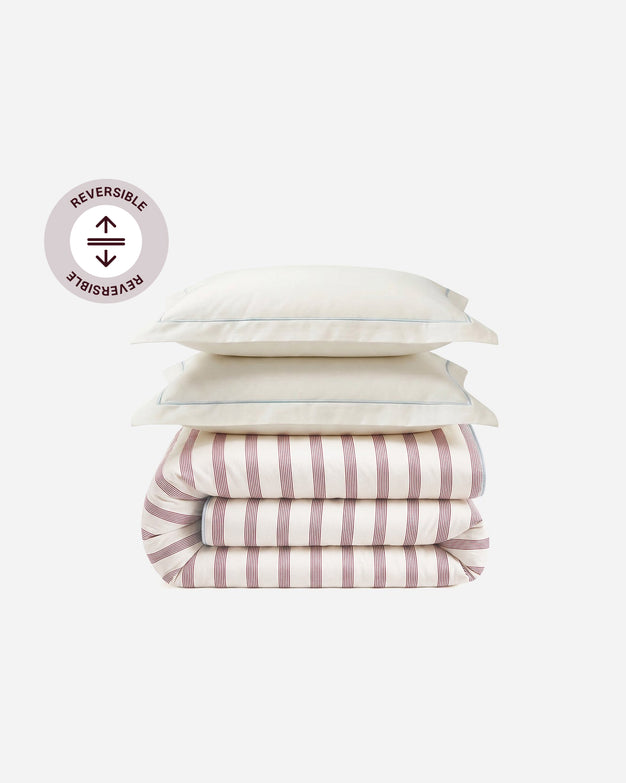 Rimini Reversible Cotton Sateen Duvet Bundle Terracotta - Off White