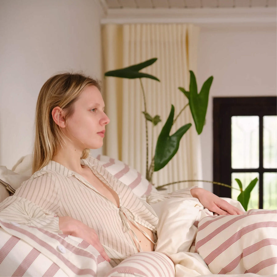 Rimini Reversible Cotton Sateen Duvet Bundle Terracotta - Off White