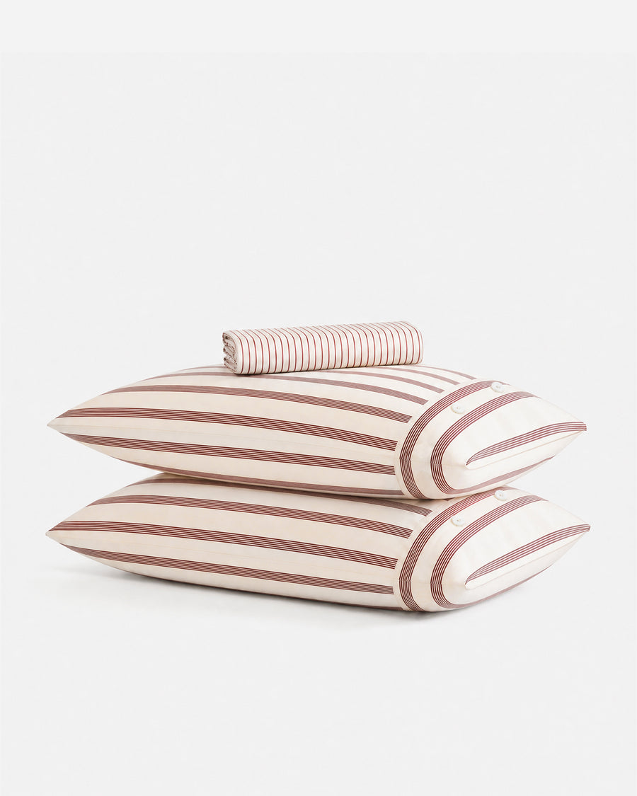 Rimini Cotton Sateen Fitted Sheet Set Terracotta - Off White