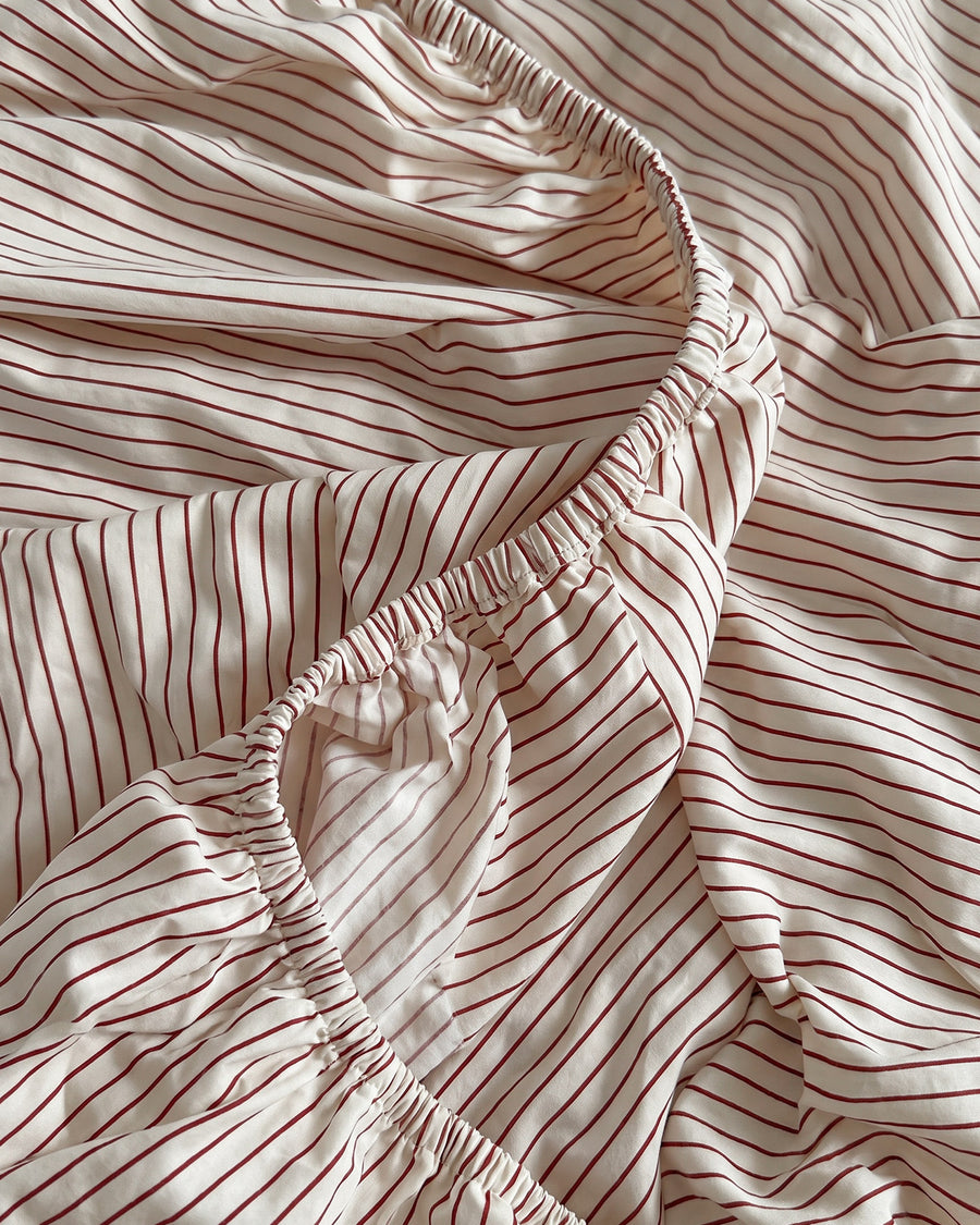 Sunday Citizen Rimini Cotton Sateen Fitted Sheet in  Terracotta - Off White