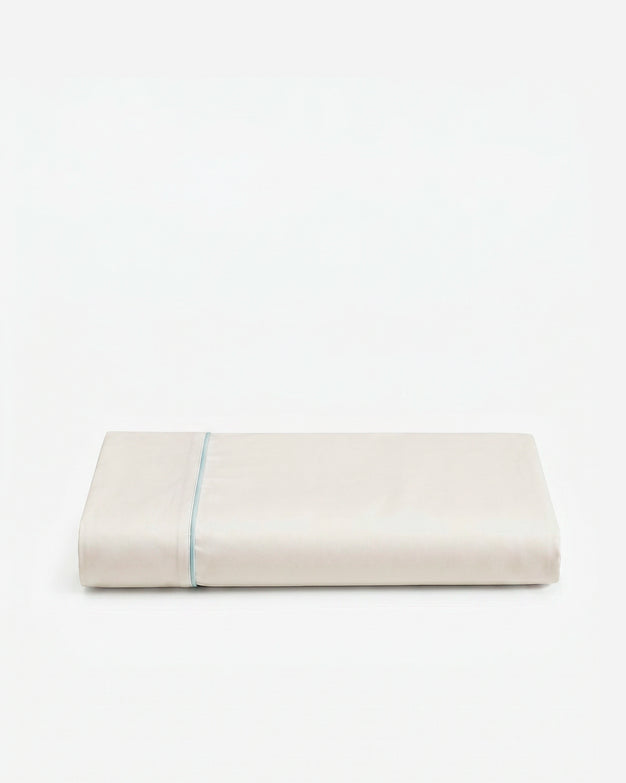 Sunday Citizen Rimini Cotton Sateen Top Sheet in Misty Blue - Off White
