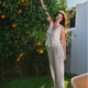 Salvia Cotton Mist Long Pajama Set Light Sage - Off White