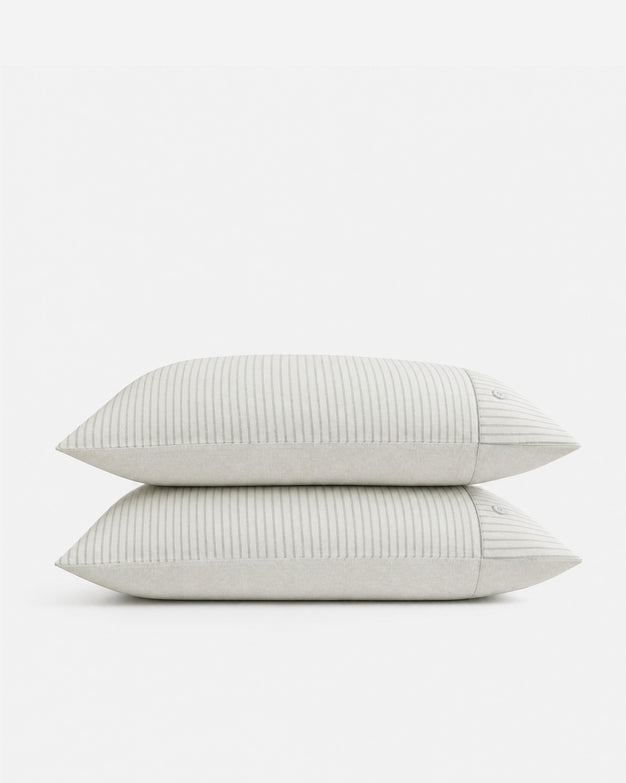 Salvia Reversible Cotton Mist  Sheet Set Light Sage - Off White