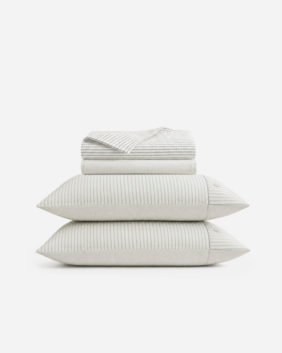 Salvia Reversible Cotton Mist  Sheet Set Light Sage - Off White