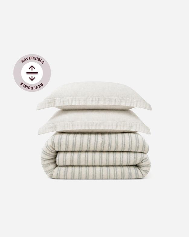 Salvia Reversible Cotton Mist  Duvet Bundle Light Sage - Off White