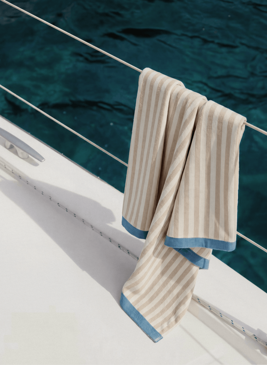 Serena Reversible Stripe Beach Towel Taupe - Off White