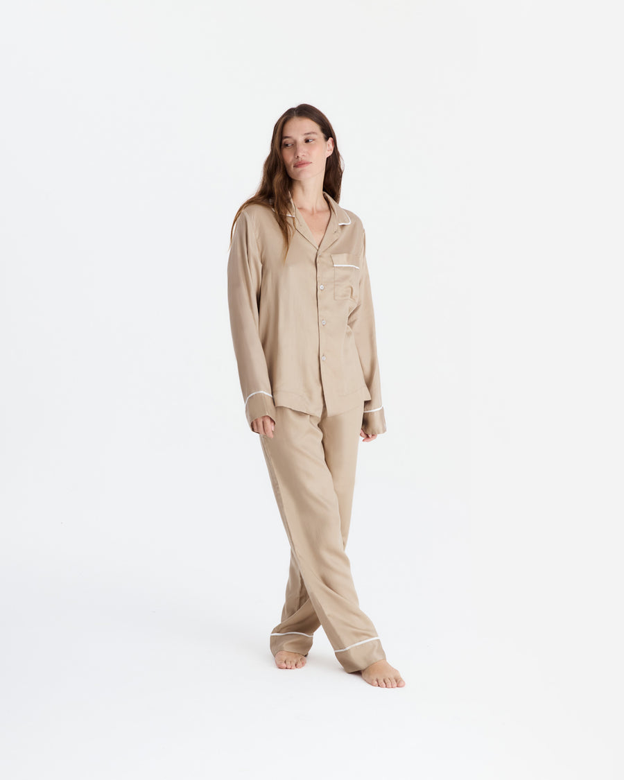 Sunday-Citizen_Silky-Lyocell-Long-PJ Set Biscotti