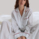 Sunday Citizen Silky Lyocell Mare Long PJ Set Misty Blue - White