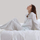 Sunday Citizen Silky Lyocell Mare Long PJ Set Misty Blue - White