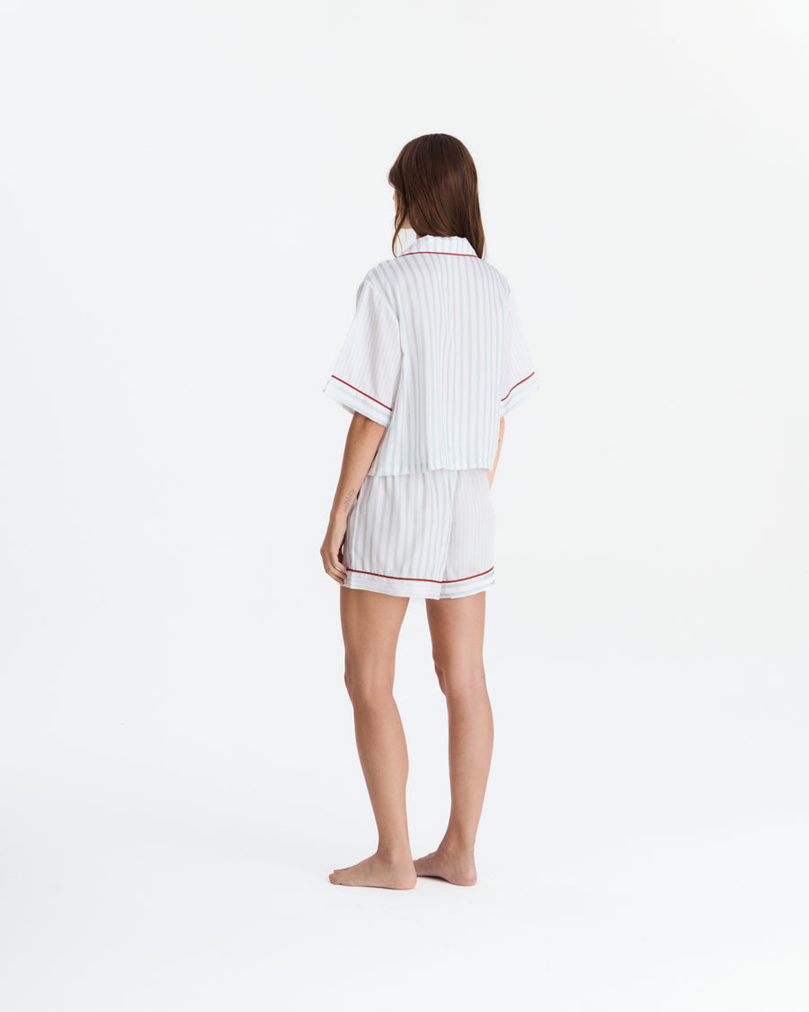Sunday Citizen Silky Lyocell Mare Short PJ Set Misty Blue - White