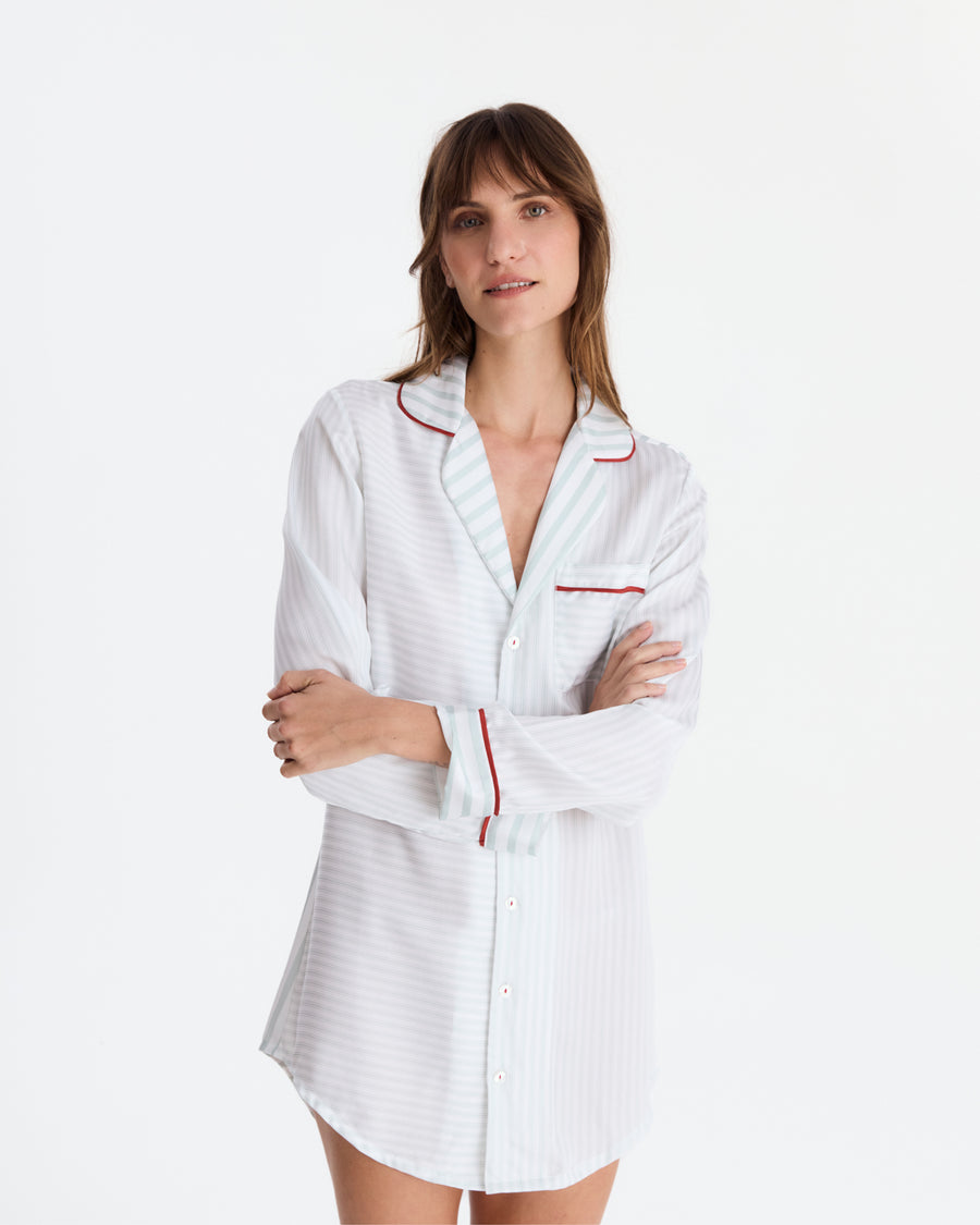 Sunday Citizen Silky Lyocell Mare Sleepshirt Misty Blue - White