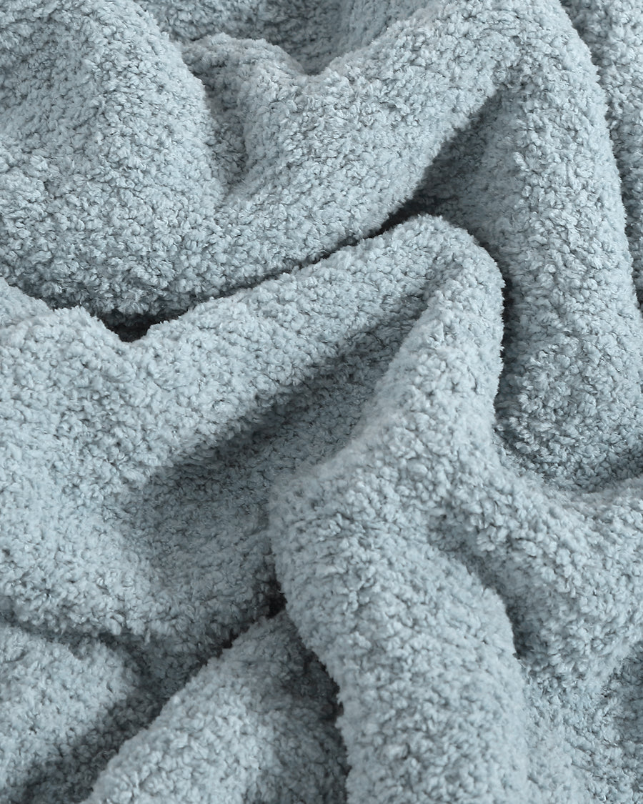 Sunday Citizen Snug Bed Blanket in Misty Blue close-up of soft fabric texture