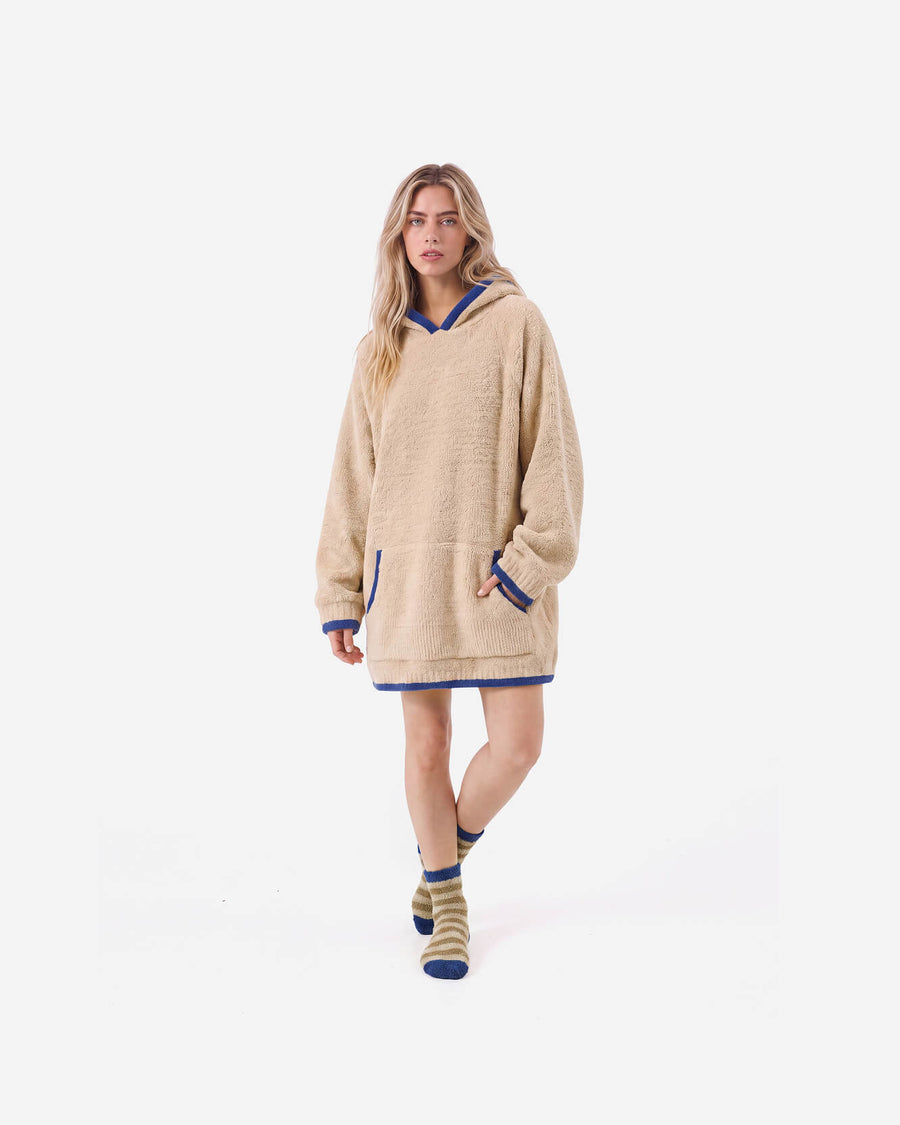 Snug Blanket Hoodie with Piping Biscotti - Blue