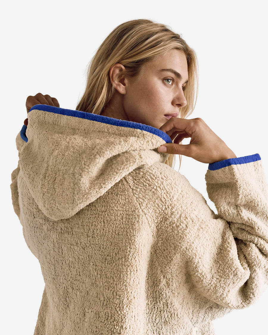 Snug Blanket Hoodie with Piping Biscotti - Blue