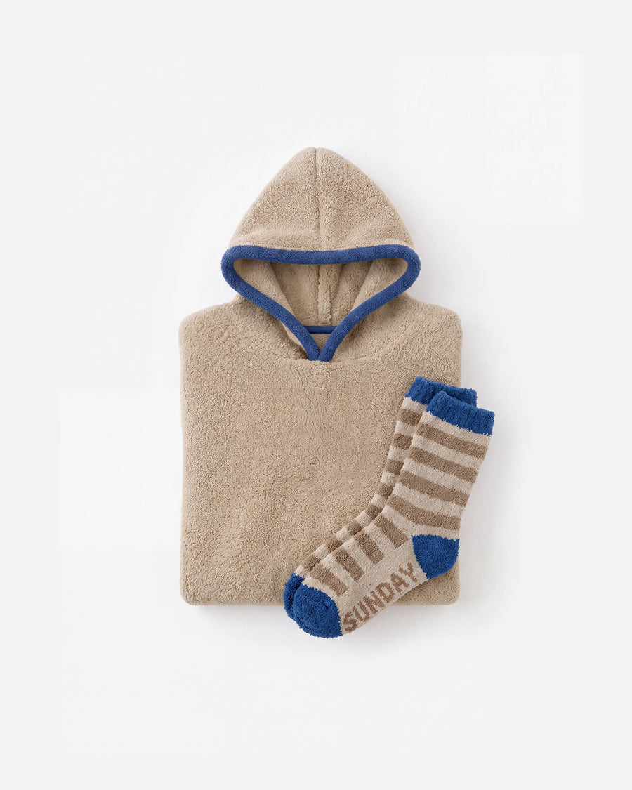 Snug Blanket Hoodie with Piping + Socks Bundle Biscotti - Blue