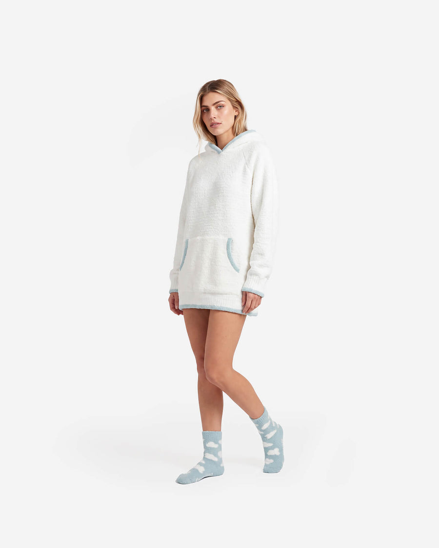 Snug Blanket Hoodie with Piping Off white - Misty Blue