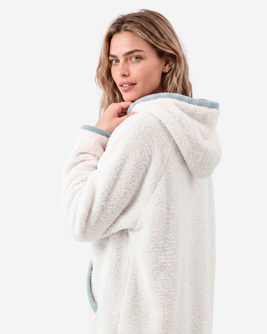 Snug Blanket Hoodie with Piping Off white - Misty Blue