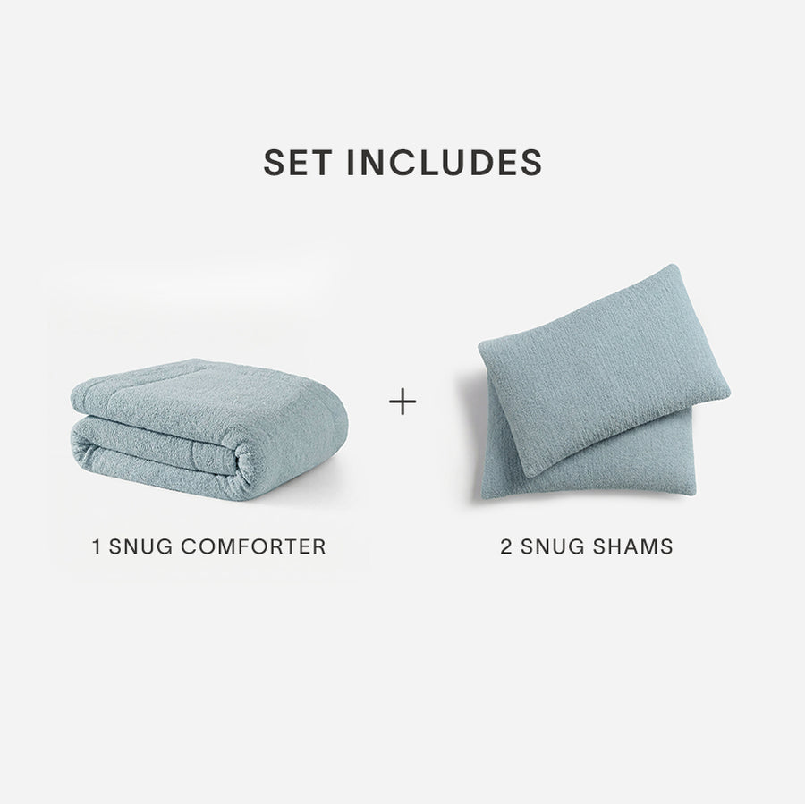 Set include snug comforter and 2 snug shams misty blue