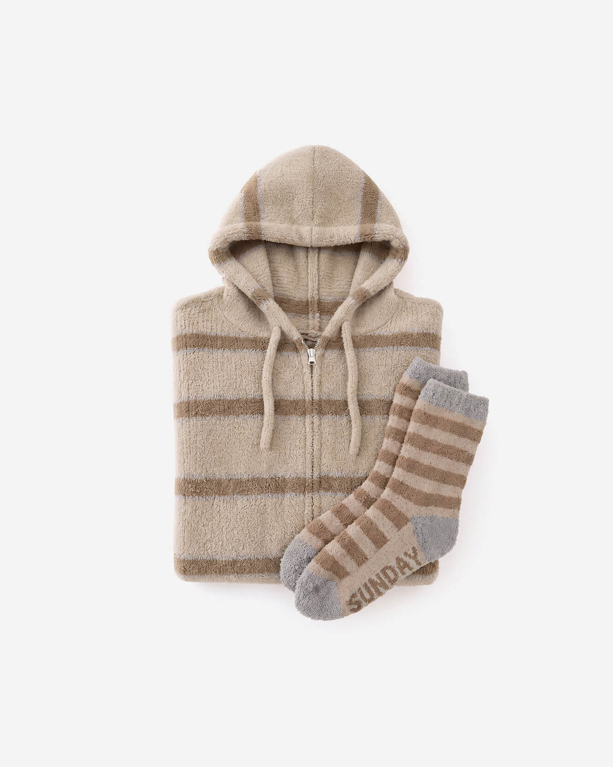 Snug Striped Zip Blanket Hoodie + Socks Bundle Sahara Tan - Cloud Grey