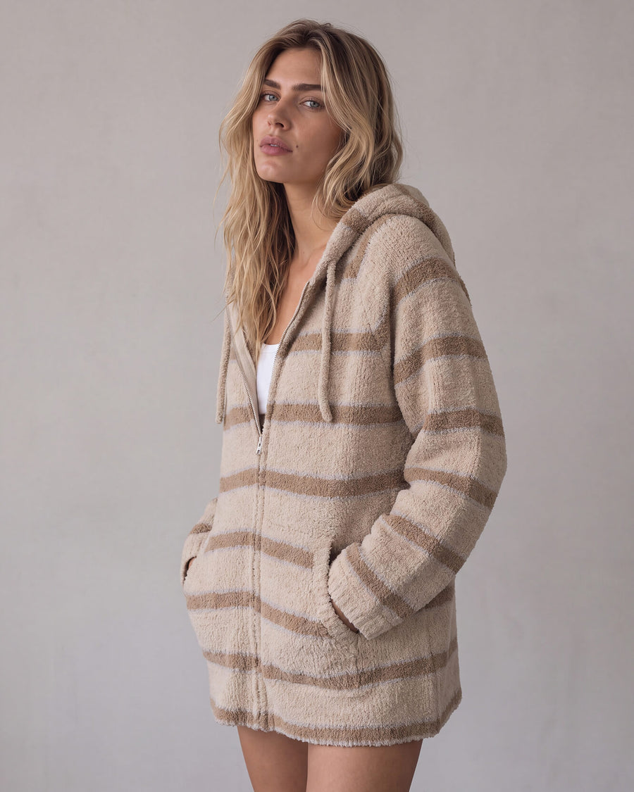 Snug Striped Zip Blanket Hoodie + Socks Bundle Sahara Tan - Cloud Grey