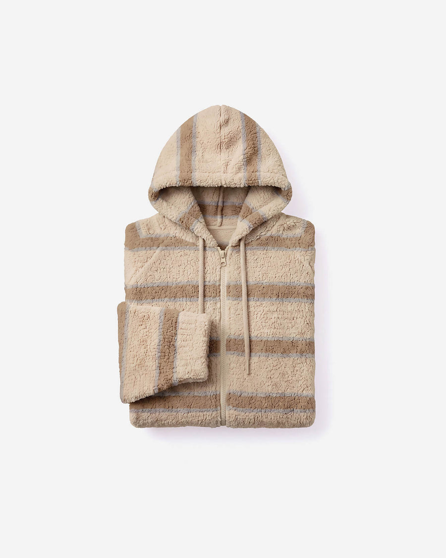 Snug Striped Zip Blanket Hoodie Sahara Tan - Cloud Grey