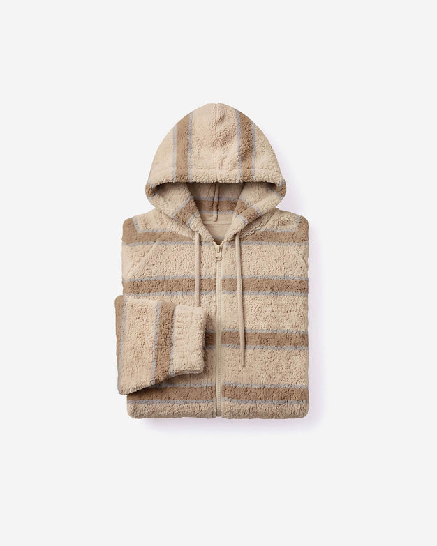 Snug Striped Zip Blanket Hoodie Sahara Tan - Cloud Grey