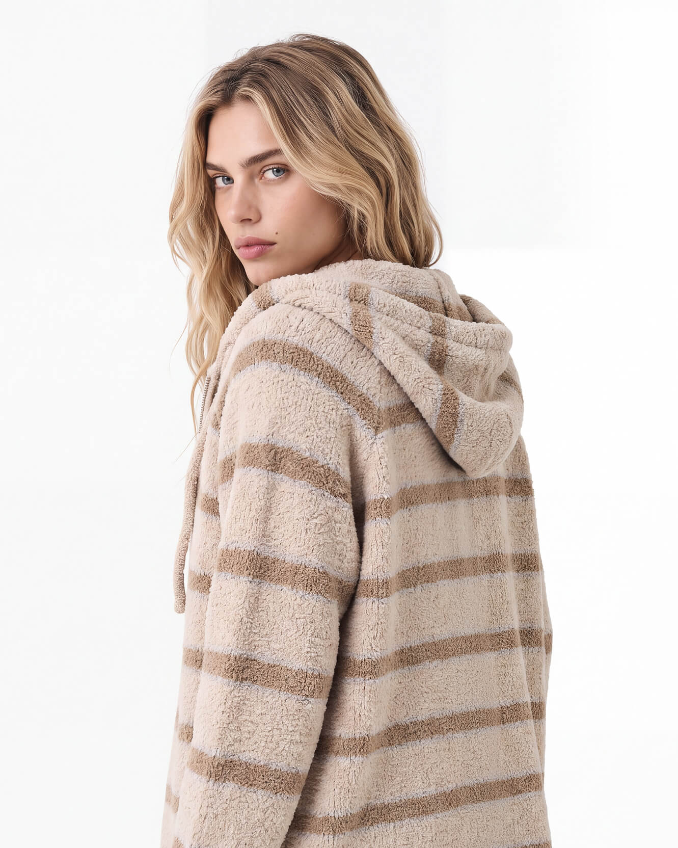 Snug Striped Zip Blanket Hoodie Sahara Tan - Cloud Grey