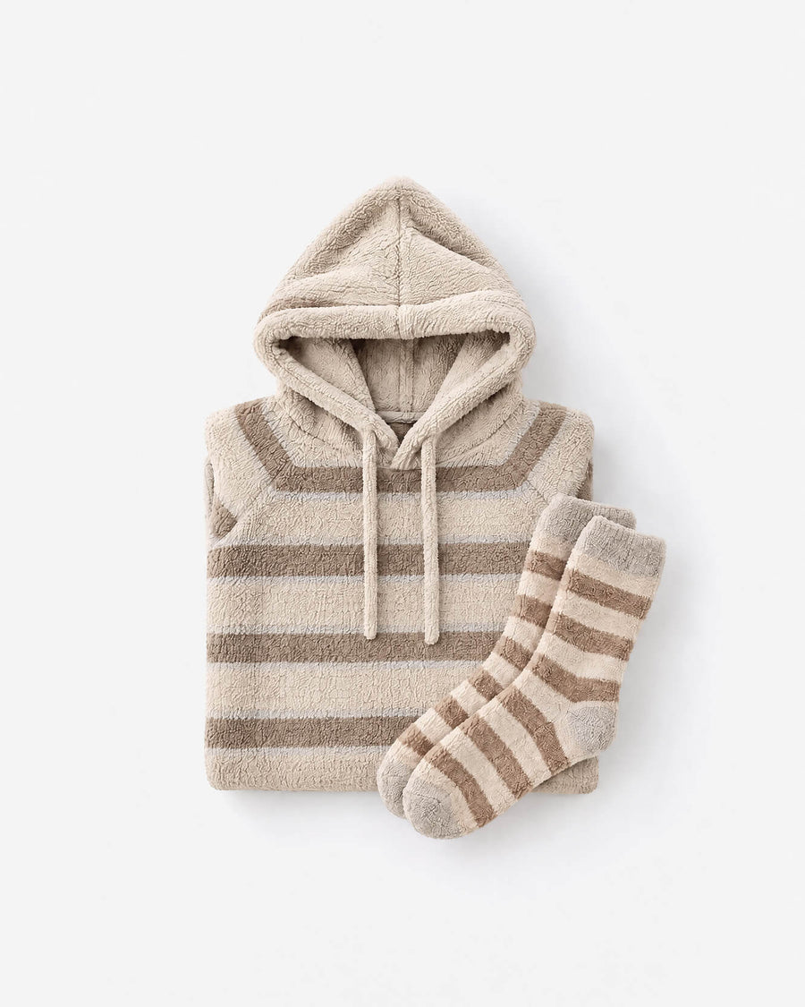 Snug Striped Blanket Hoodie + Socks Bundle Sahara Tan - Cloud Grey
