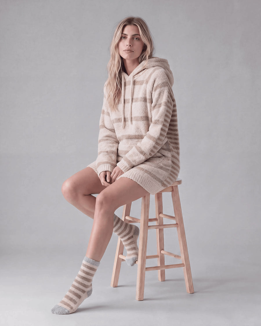 Snug Striped Blanket Hoodie + Socks Bundle Sahara Tan - Cloud Grey
